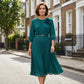 Women's 3/4 Sleeve Pleated Midi Dress with Belt