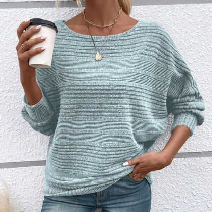 🎁New arrival 50% OFF💥Solid Round-Neck Striped Top with Long Sleeves