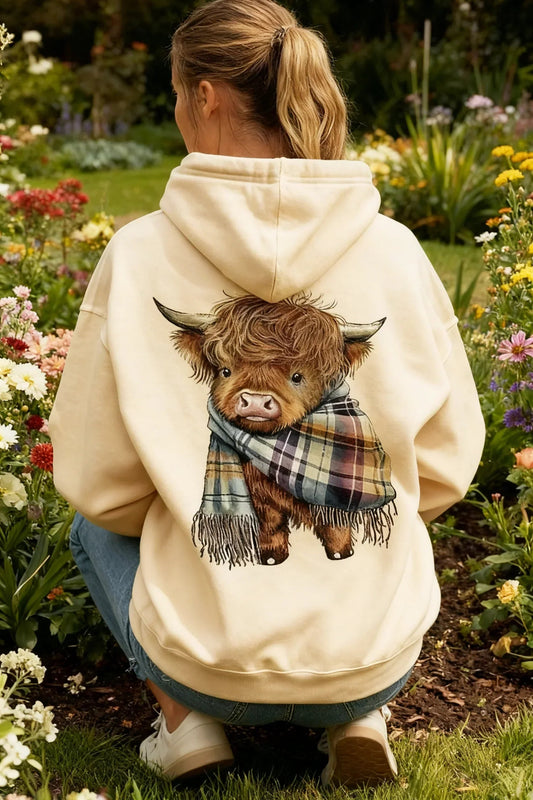 🎄🎅CHRISTMAS SALE 68% OFF!!🎁Cute Highland Cow Cozy Fleece-Lined Hooded Sweatshirt🦬
