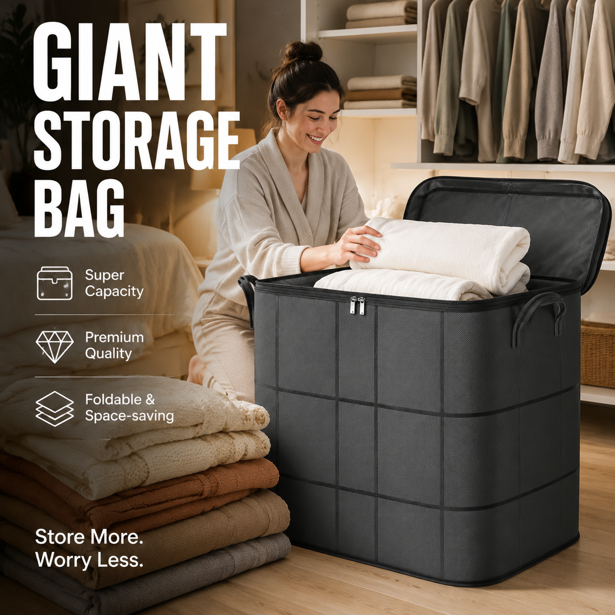 🧺 50% OFF! 🛏️ Dust covers for comforters & bedding – large capacity, durable non-woven fabric & foldable design – perfect for seasonal storage 🌿