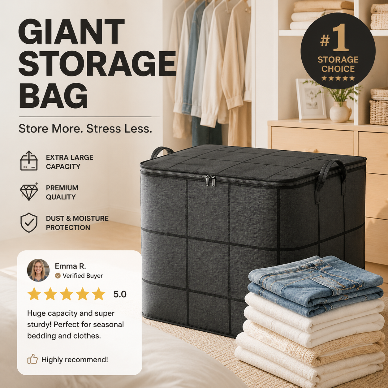 🧺 50% OFF! 🛏️ Dust covers for comforters & bedding – large capacity, durable non-woven fabric & foldable design – perfect for seasonal storage 🌿