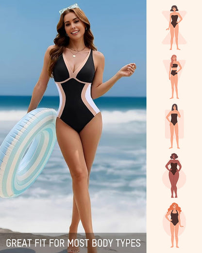 🔥HOT SALE 50% OFF👙Color Block Tummy Control One-Piece Swimsuit