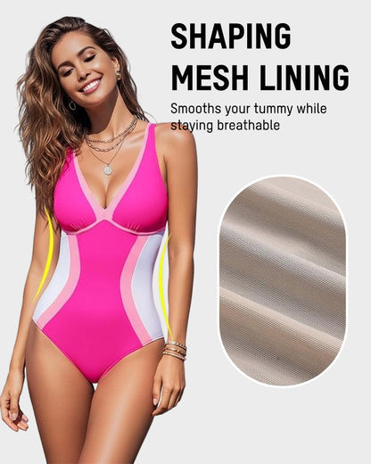 🔥HOT SALE 50% OFF👙Color Block Tummy Control One-Piece Swimsuit