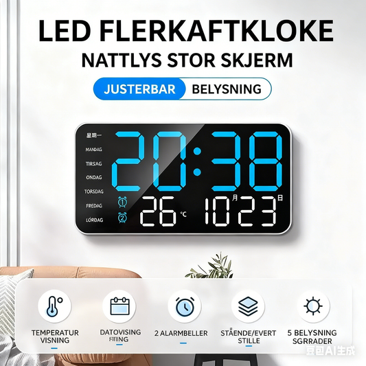 🔥⏰ 50% OFF ⚡ Multifunctional LED Digital Wall Clock – Time, Date, Temp + 6 Color Lights, Silent & Nordic Design! 🌈🛋️