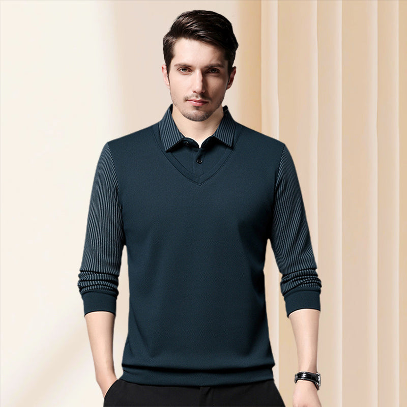 🎁 Hot Sale 50% OFF 🔥Striped Lapel Fake Two-Piece Shirt