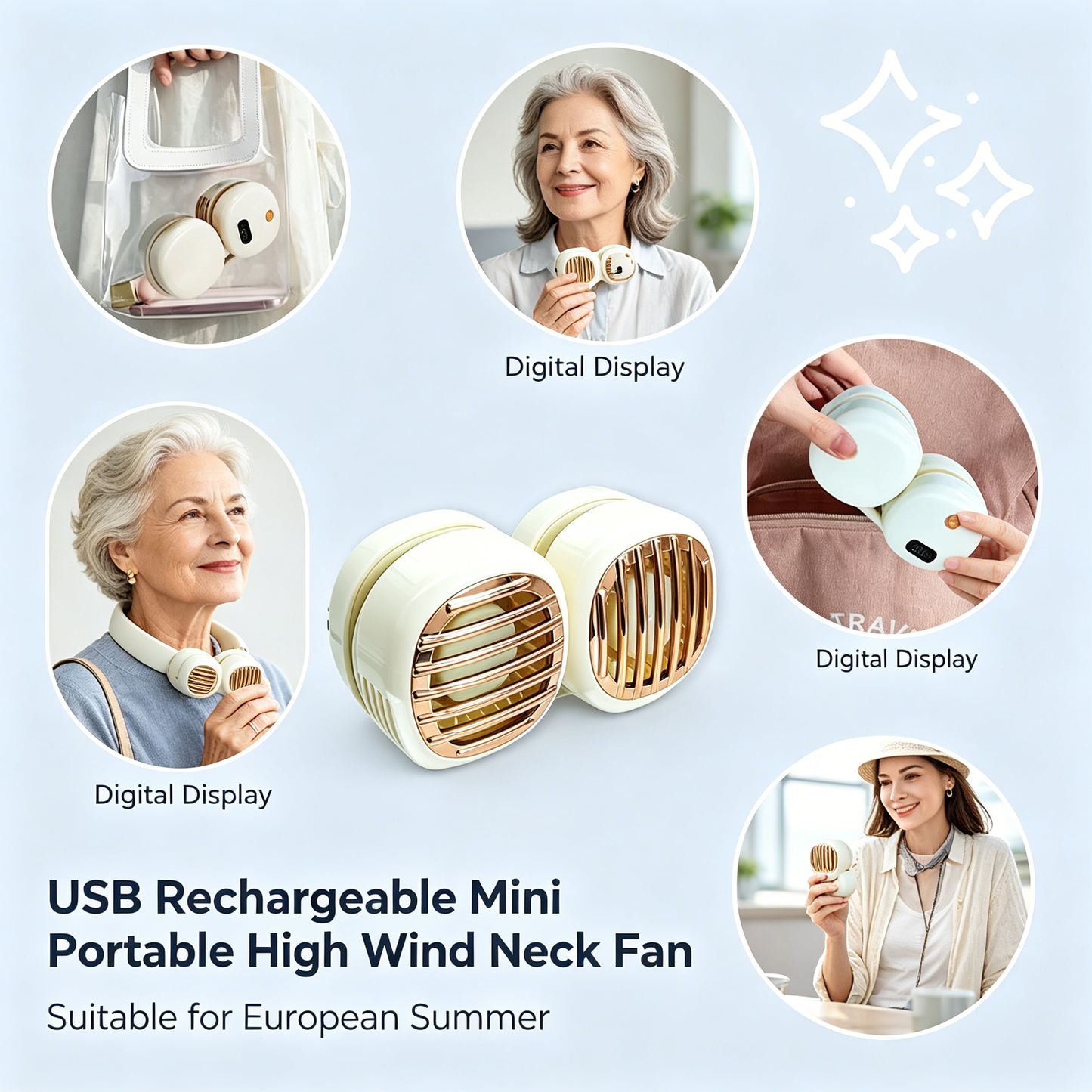 Foldable USB Rechargeable Neck Hanging Fan