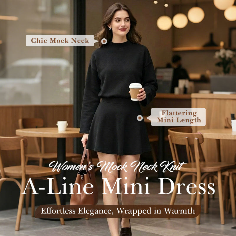 Women's Mock Neck Knit A-Line Mini Dress