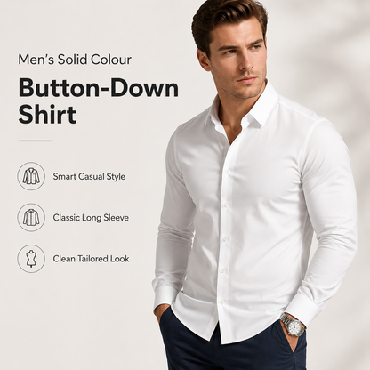 ⏰Men's Solid Color Lapel Long Sleeve Button-Down Shirts
