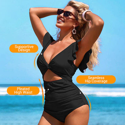 📢📢50% OFF !!!⏰exy Ruffled One-Piece Swimsuit – Ruffle Detail, Tummy Control & Vibrant Colors 🌊