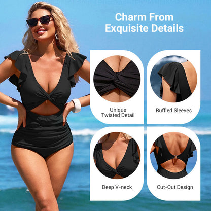 📢📢50% OFF !!!⏰exy Ruffled One-Piece Swimsuit – Ruffle Detail, Tummy Control & Vibrant Colors 🌊