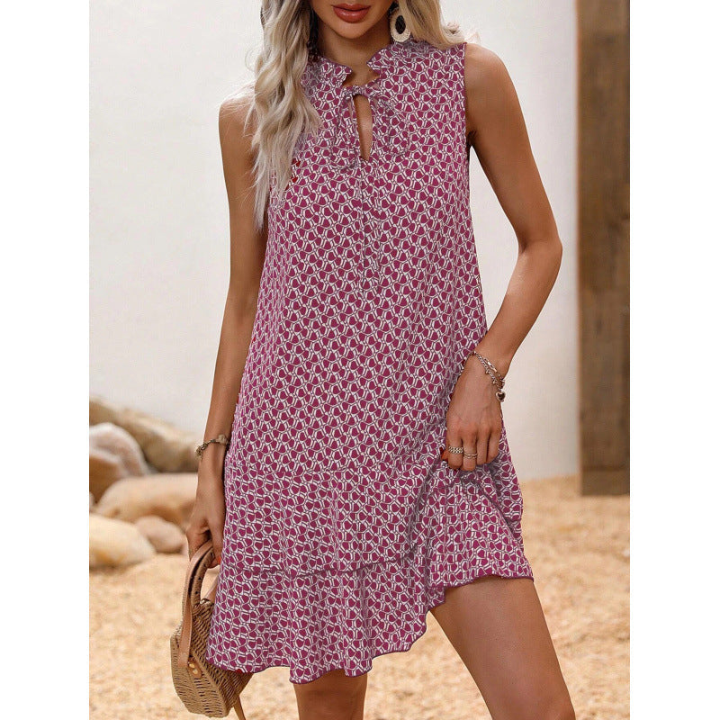 👗 LIMITED-TIME 50% OFF! ✨ Women's Geometric Print Bow Dress – Abstract Art, Decorative Bow, Flattering Fit 💃