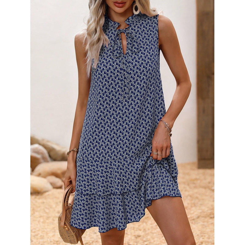 👗 LIMITED-TIME 50% OFF! ✨ Women's Geometric Print Bow Dress – Abstract Art, Decorative Bow, Flattering Fit 💃
