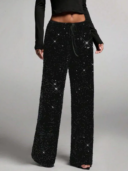 🎅Women's Sequin Sparkle Wide Leg Pants with Elastic Waistband