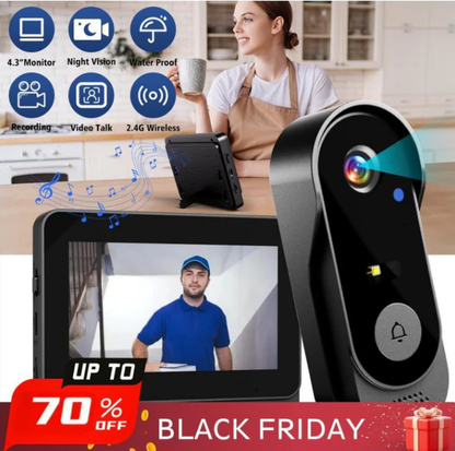 🚪 60% OFF NOW ! 📹 Wireless Doorbell Camera – 1080P, 170° Angle, 4.3-inch Screen, IPX65 Waterproof & Night Vision ✨