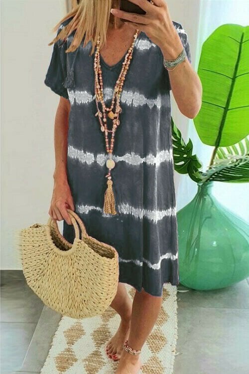 👗Tie-Dye Striped Short Sleeve T-Shirt Dress – Soft & flowy – Perfect for summer, beach or casual days – comfortable and stylish 🌊✨