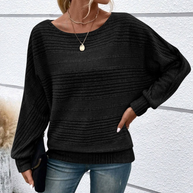 🎁New arrival 50% OFF💥Solid Round-Neck Striped Top with Long Sleeves