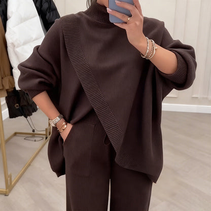 🔥 50% OFF! NEW! Women's 2-piece set – Asymmetrical sweater + wide-leg pants, relaxed fit and soft fabric, ultra comfortable 👚✨