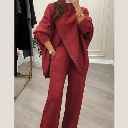 🔥 50% OFF! NEW! Women's 2-piece set – Asymmetrical sweater + wide-leg pants, relaxed fit and soft fabric, ultra comfortable 👚✨