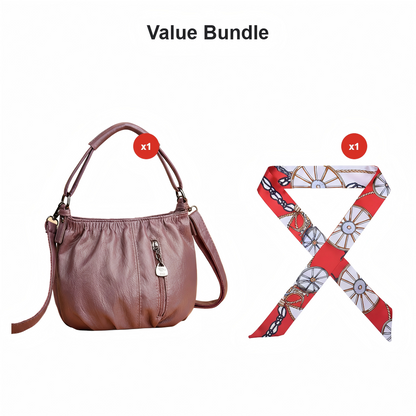 👜 50% OFF NOW! 🎀 Casual Pleated Bucket Leather Handbag – Soft Leather, Versatile Style & Adjustable Shoulder Strap ✨