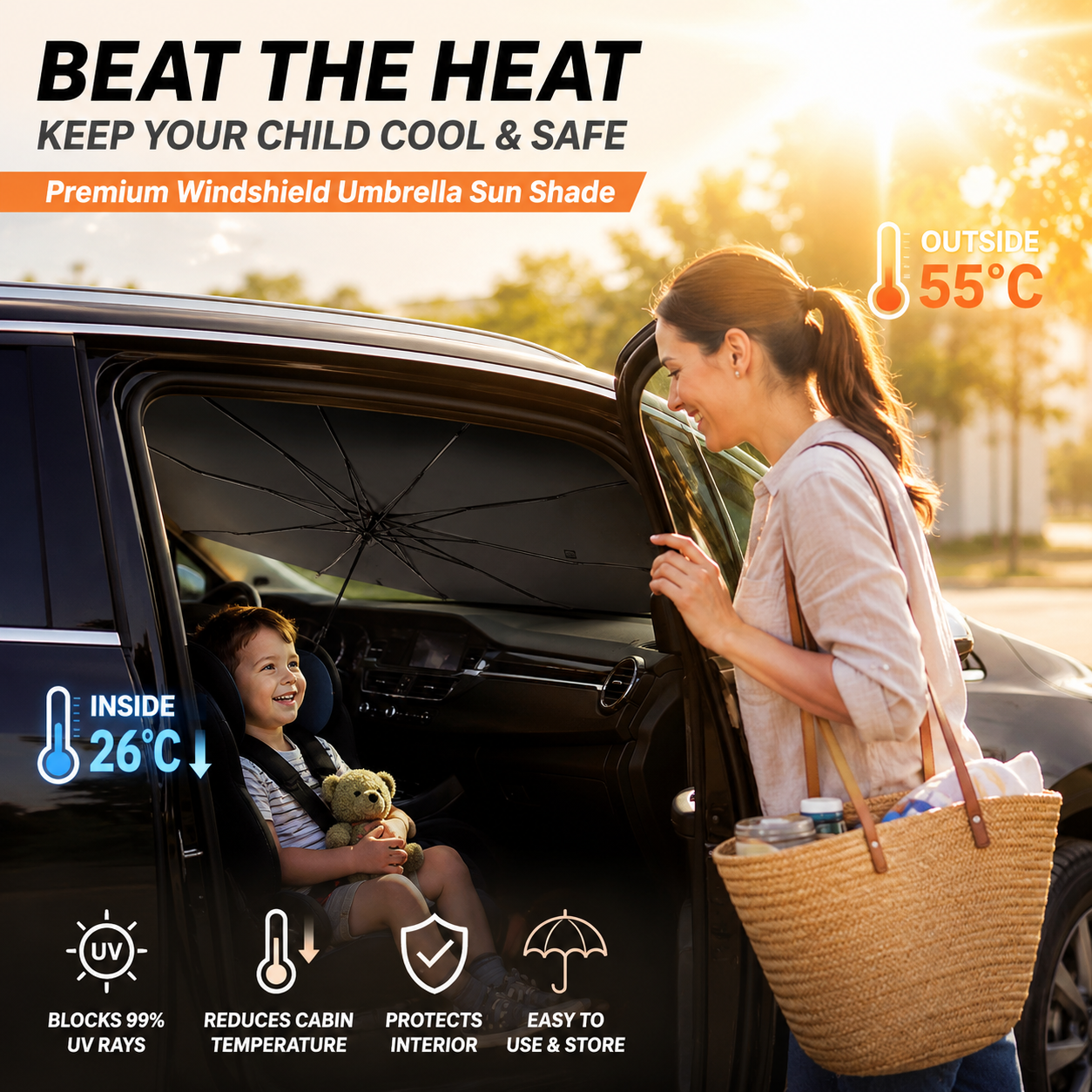 ⏰🔥LIMITED TIME 50% OFF!🔥50K+ SOLD! Upgraded Car Windshield Sun Shade Umbrella☂️