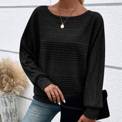 🎁New arrival 50% OFF💥Solid Round-Neck Striped Top with Long Sleeves