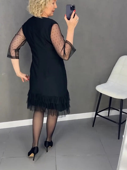 ✨ Flattering Elegance | Women's Rhinestone Round-Neck Midi Dress