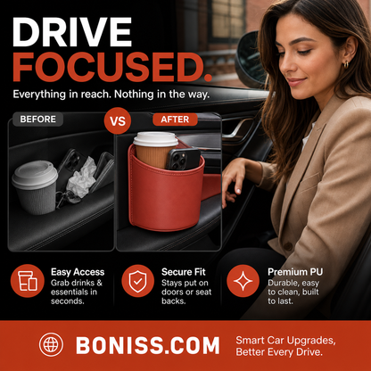 🥳2026 HOT SALE🥳💞50K+ SOLD!🚗🧺 53% OFF! Leather Car Door Cup Holder – Wide‑mouth opening, easy reach for drinks & phone. Clip‑on secure fit. PU leather, tough & stylish. 🛡️✨