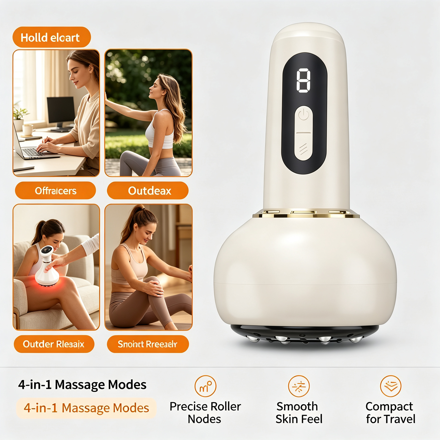 Electric Meridian Massage Brush and Smart Cupping Device with Heat