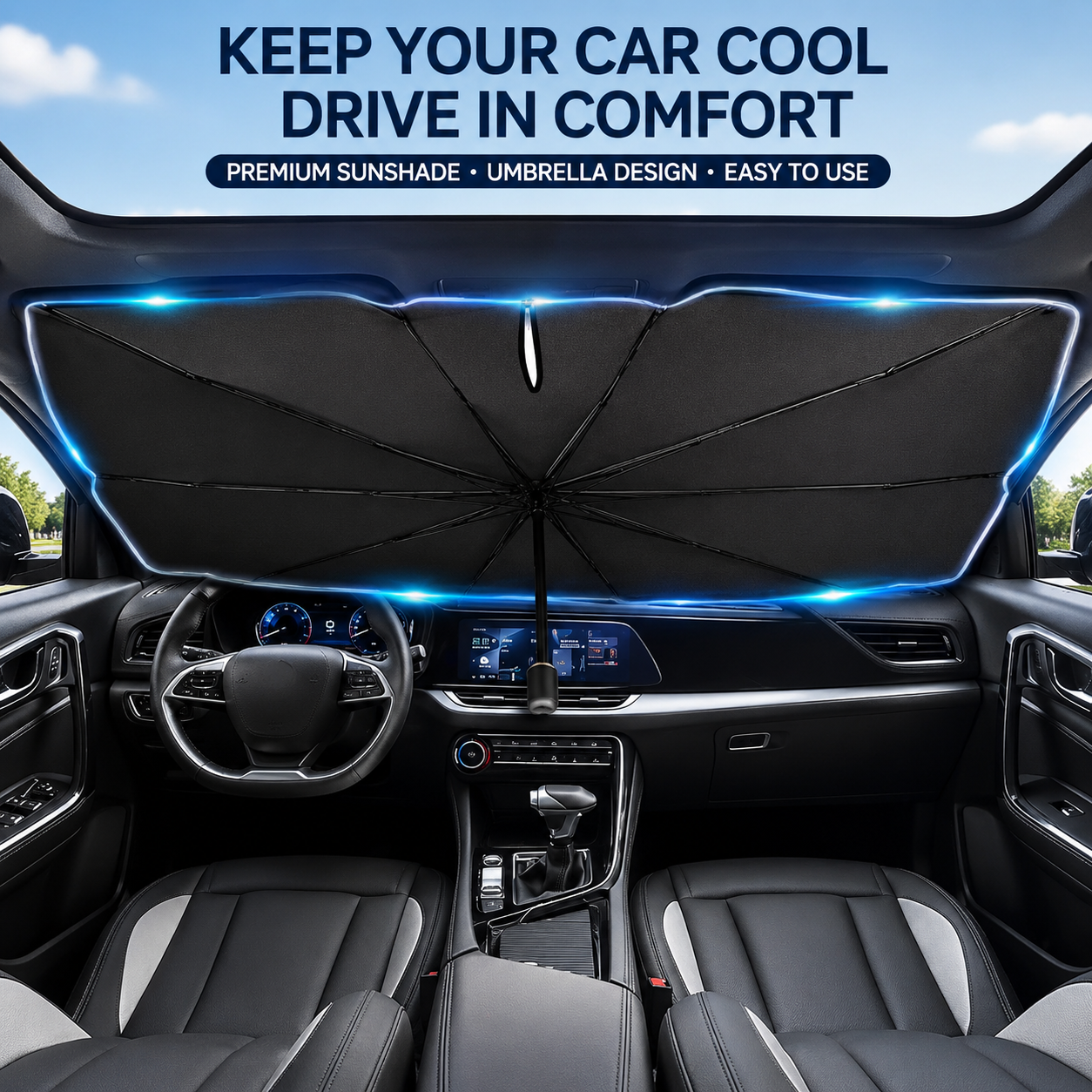 ⏰🔥LIMITED TIME 50% OFF!🔥50K+ SOLD! Upgraded Car Windshield Sun Shade Umbrella☂️