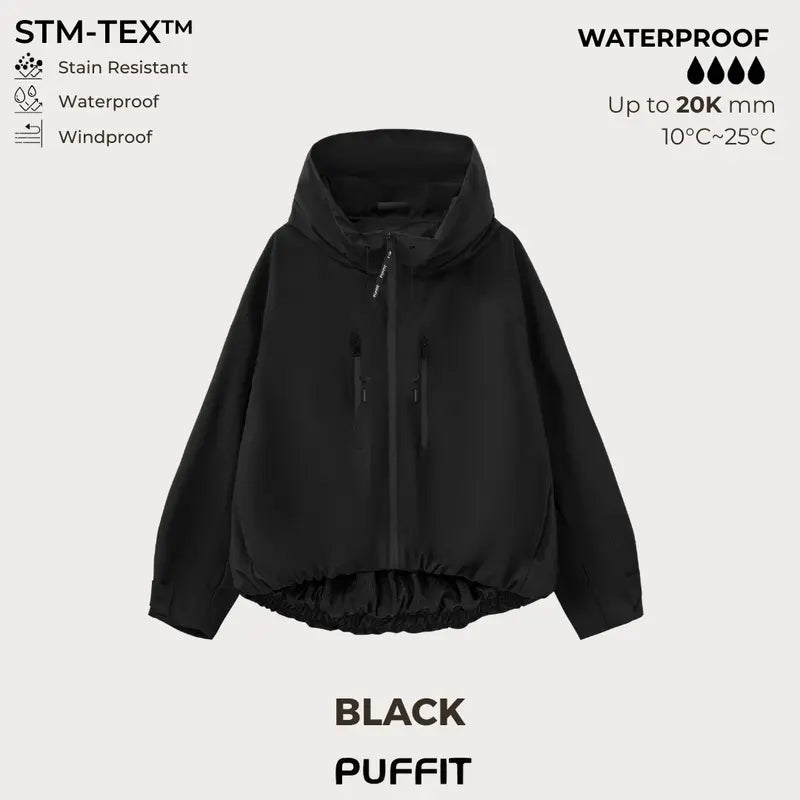 Wide-Brim Hood Short Oversized Rain Jacket With Bubble Hem,👍⛈️Waterproof & Lightweight & Adjustable Cuffs