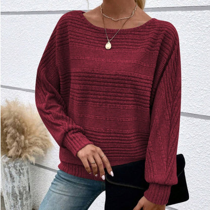 🎁New arrival 50% OFF💥Solid Round-Neck Striped Top with Long Sleeves
