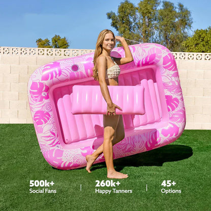 🥳2026 HOT SALE🥳💞50K+ SOLD!😎💦 50% OFF! Inflatable Tanning Pool Lounger – Smart spray cools you automatically. Detachable pillow, cup holders & safety handles. Holds 2 adults (350lb). Perfect for garden or beach! 🏖️🌞