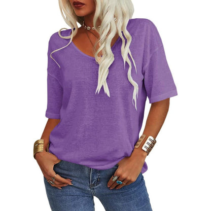 💖2026 Summer Sale 50% OFF💥Women's Solid Color V-Neck T-shirt