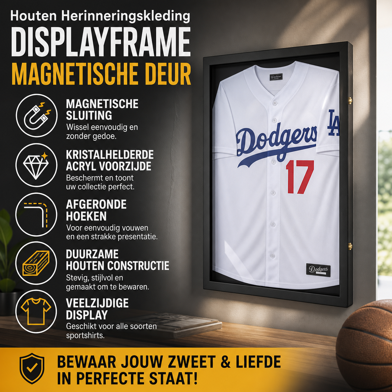 🎉New Year's Gift 50% OFF!🧥Wooden Memorial Jersey Display Frame (Magnetic Door) – Keep Your Sweat & Love In Perfect Condition!