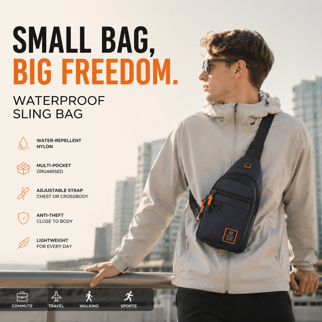🎒 LIMITED-TIME 50% OFF! ✨ Waterproof Multi-pocket Crossbody Sling Bag – Organized Storage, Adjustable Strap, Headphone Jack 🌧️