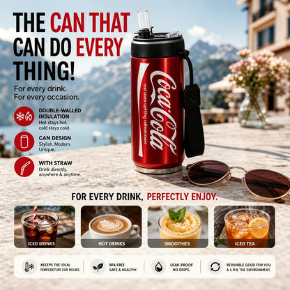 🥤Double-walled, insulated stainless steel cup in the shape of a cola can.