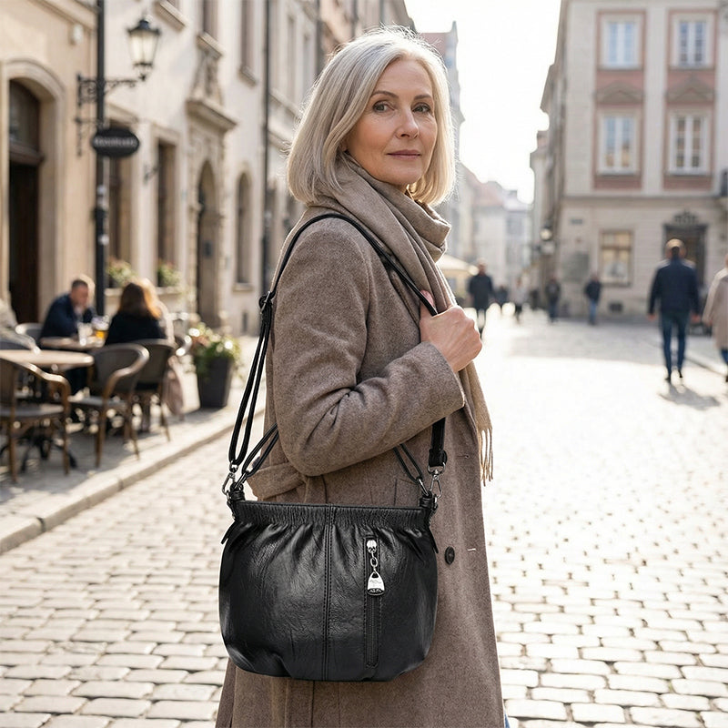 👜 50% OFF NOW! 🎀 Casual Pleated Bucket Leather Handbag – Soft Leather, Versatile Style & Adjustable Shoulder Strap ✨