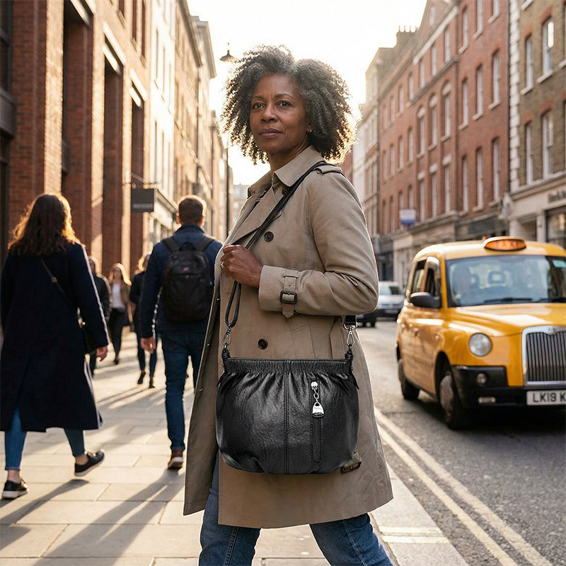 👜 50% OFF NOW! 🎀 Casual Pleated Bucket Leather Handbag – Soft Leather, Versatile Style & Adjustable Shoulder Strap ✨