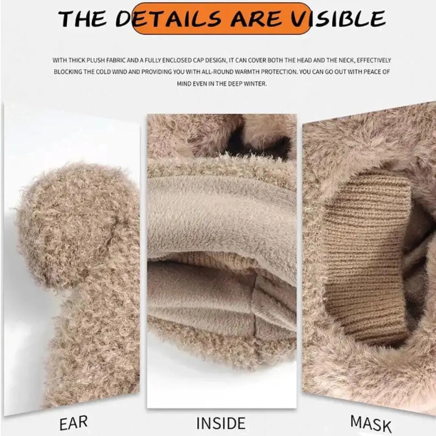⏳🎁50% OFF!!!-Ready for Winter!!!❄️🐻3-in-1 Cute Bear Ear Fleece Plush Winter Hat