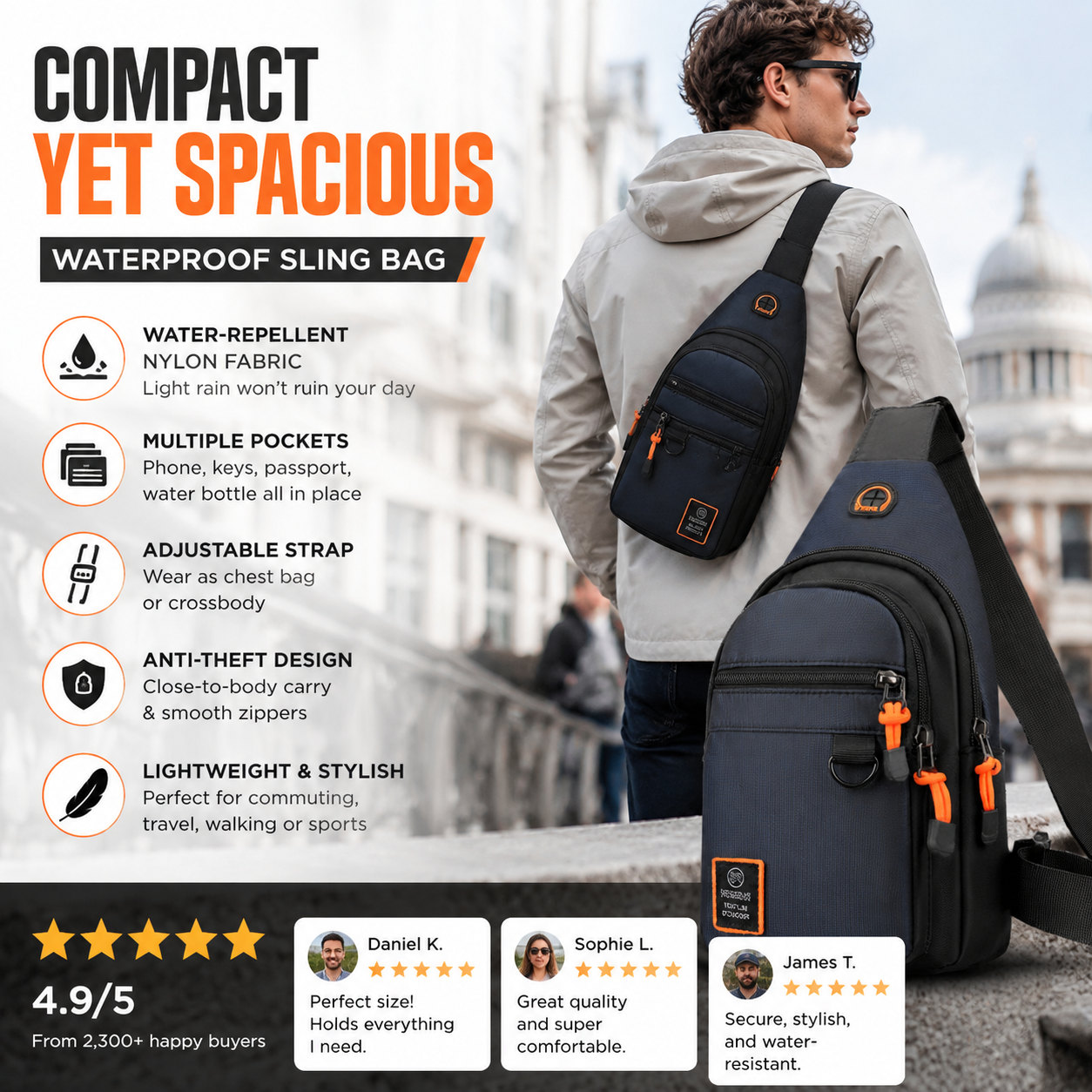 🎒 LIMITED-TIME 50% OFF! ✨ Waterproof Multi-pocket Crossbody Sling Bag – Organized Storage, Adjustable Strap, Headphone Jack 🌧️