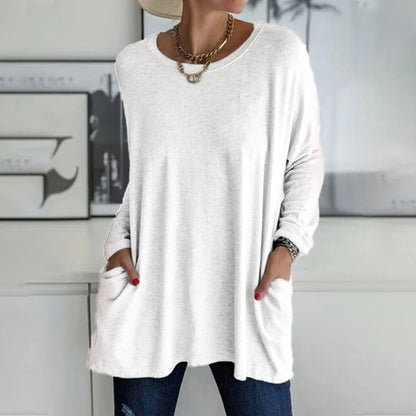 🔥Women's Loose-Fit Long-Sleeve Pocket Tunic with a Flattering Longer Length, Relaxed Silhouette, and Everyday Casual Charm