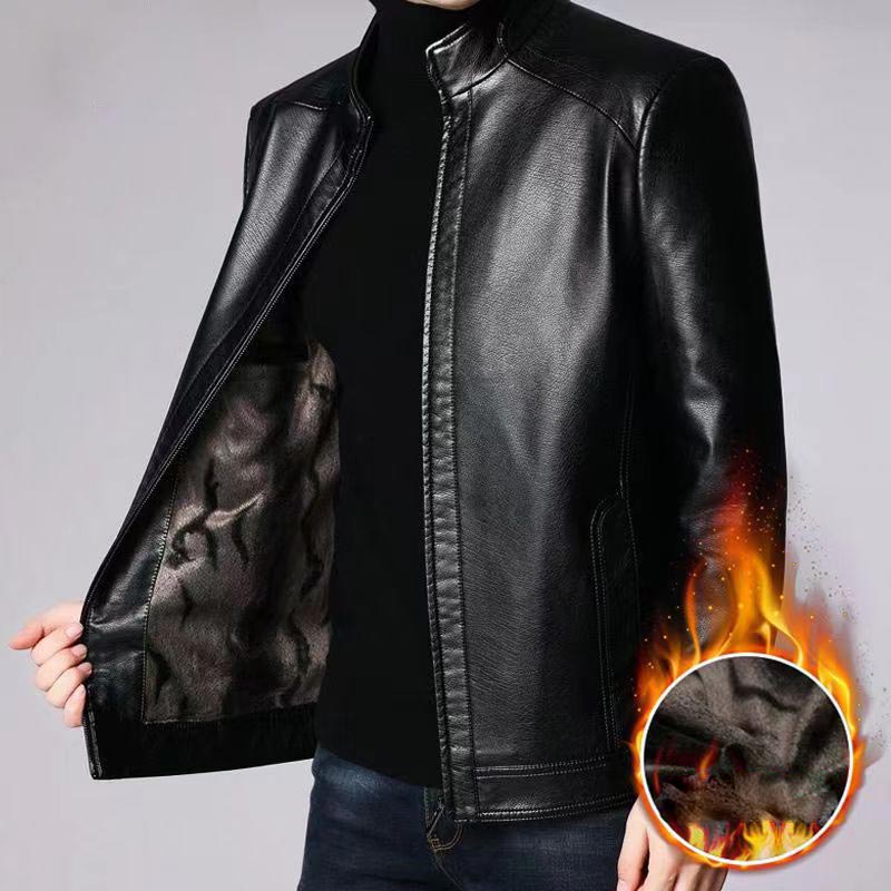 🧥 50% OFF NOW! ❄️ Men's Warm Plush Lining Leather Jacket - Windproof & Stylish, Perfect for Cold Weather Outings ✨