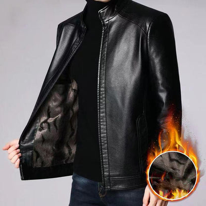 🧥 50% OFF NOW! ❄️ Men's Warm Plush Lining Leather Jacket - Windproof & Stylish, Perfect for Cold Weather Outings ✨