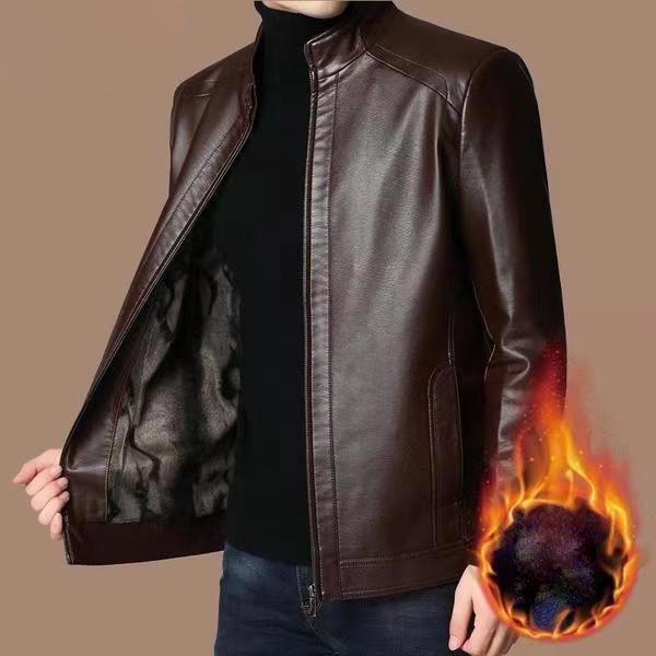 🧥 50% OFF NOW! ❄️ Men's Warm Plush Lining Leather Jacket - Windproof & Stylish, Perfect for Cold Weather Outings ✨