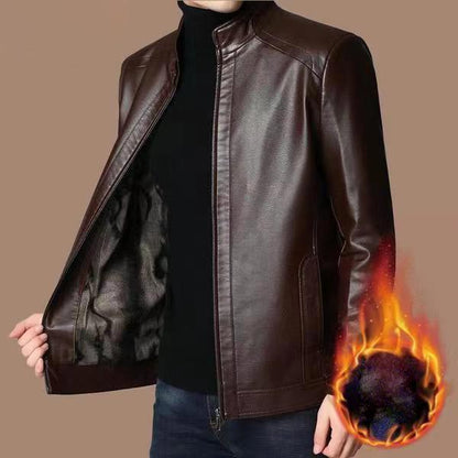 🧥 50% OFF NOW! ❄️ Men's Warm Plush Lining Leather Jacket - Windproof & Stylish, Perfect for Cold Weather Outings ✨
