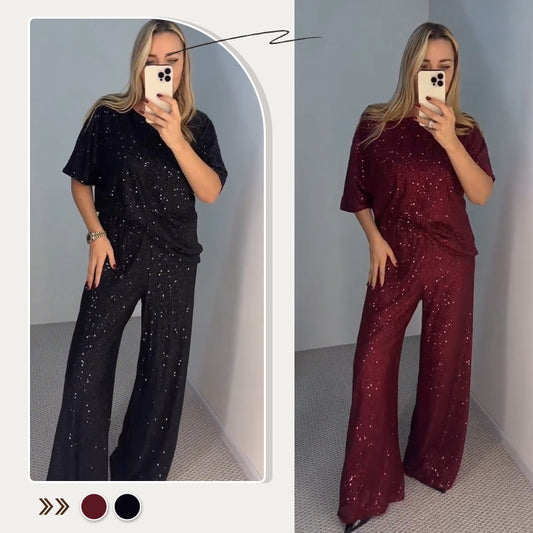 💥2025 New Arrival Pre-Sale💖Women's Sequin Crewneck Top & Loose Trousers✨