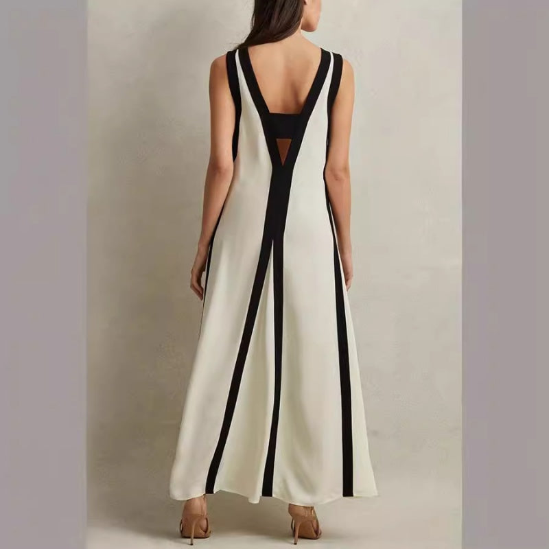 Women's Sexy V-Neck Color Clash Sleeveless Dresses