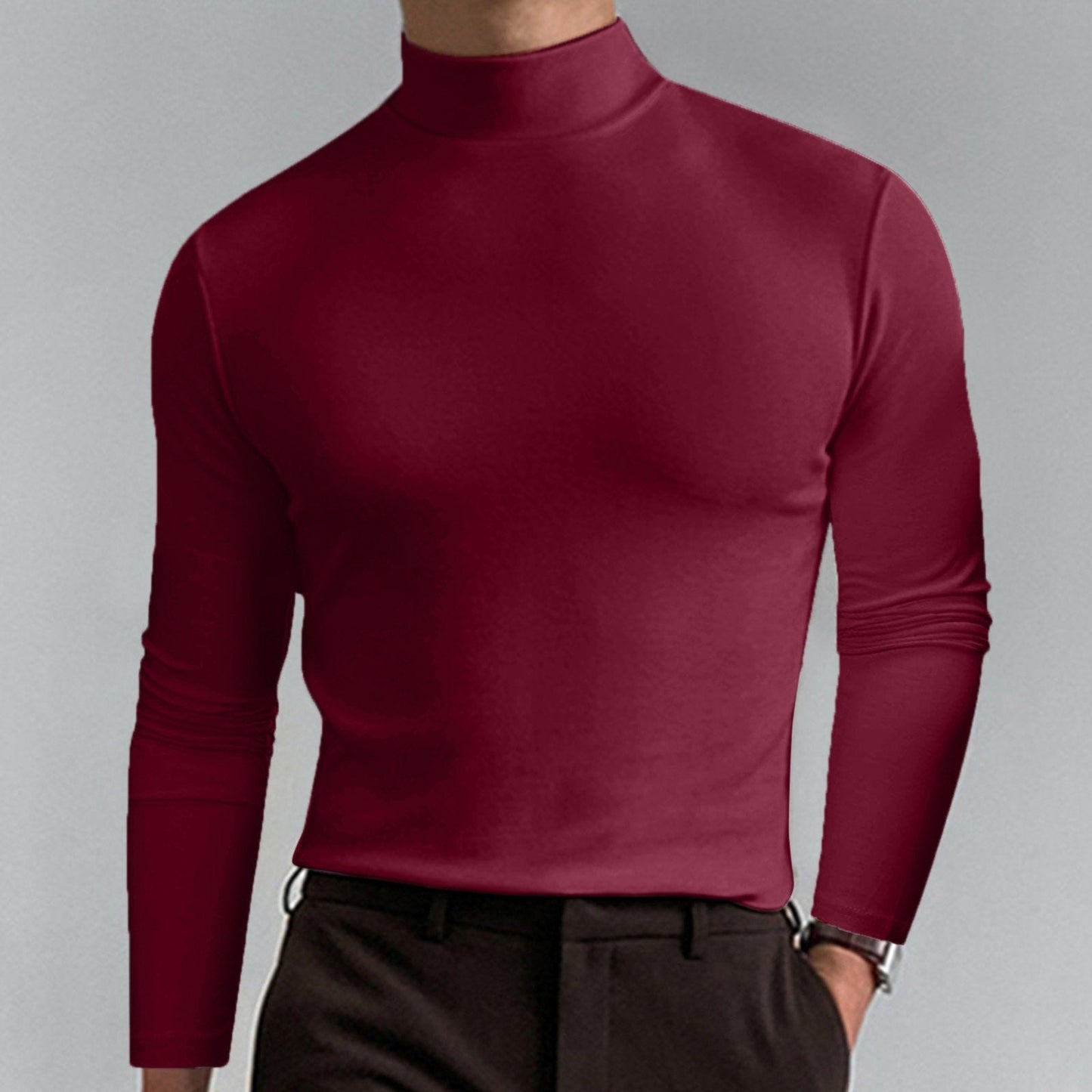 Ultimate Comfort Men's High Neck T-Shirt – Stretch, Breathable, Slim Fit for Gym & Daily Wear!