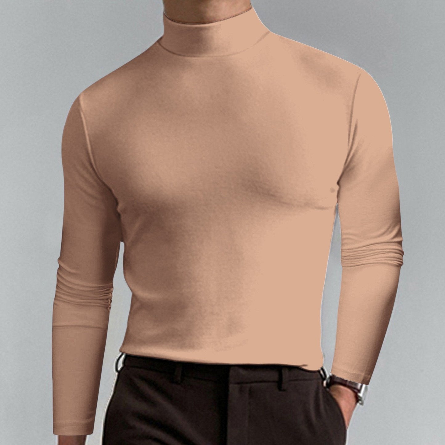 Ultimate Comfort Men's High Neck T-Shirt – Stretch, Breathable, Slim Fit for Gym & Daily Wear!