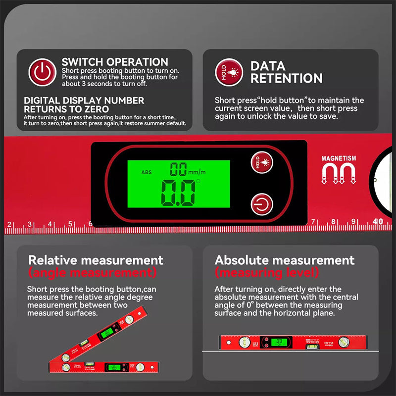 📏 Multi-Function Magnetic Level with LCD Digital Display – High Precision for Construction & DIY ⚡